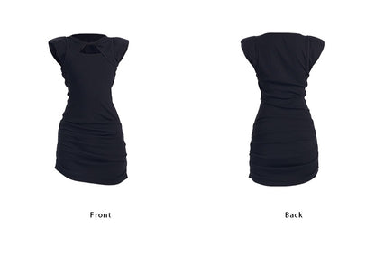 TINY IN wide-shouldered cut-out pleated short dress -ADE