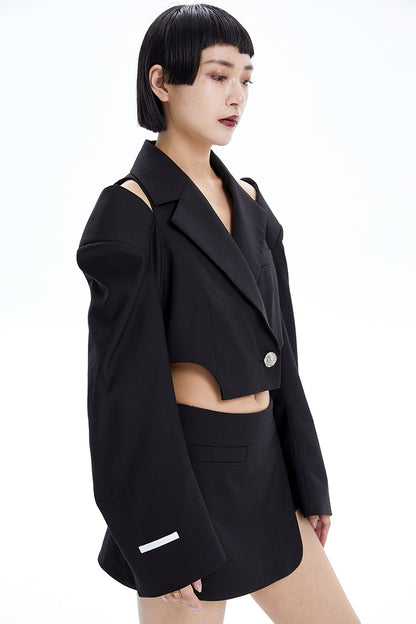 TINY IN Hollow short wide-sleeved women's off-the-shoulder Jacket -MAB