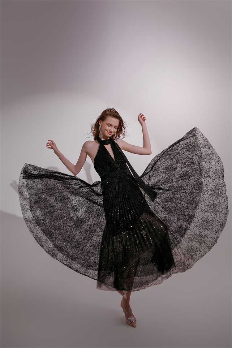 Wardrobes by Chen High End Black Halter Neck Sleeveless lbd Cocktail Dress-Blackie