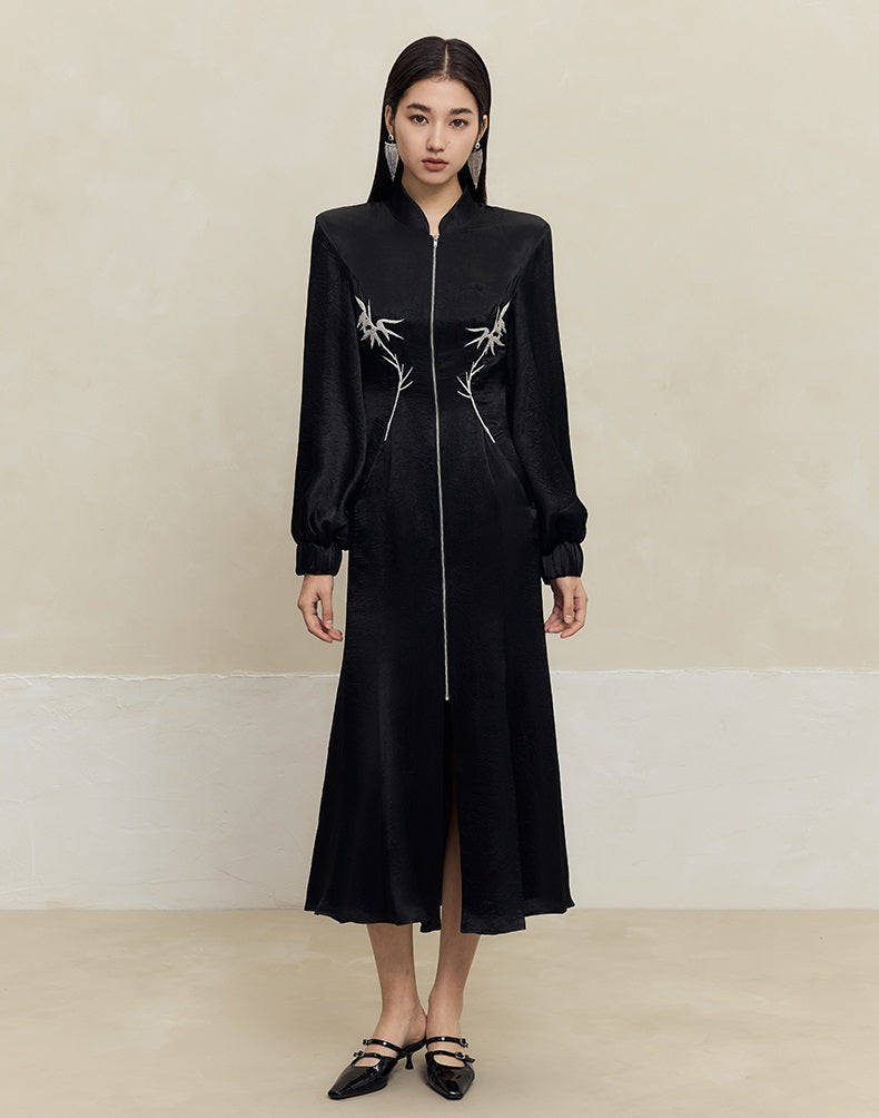 HECO 100% Acetate embroidered Stand-Up Collar black white Jacket Dress Women - king.