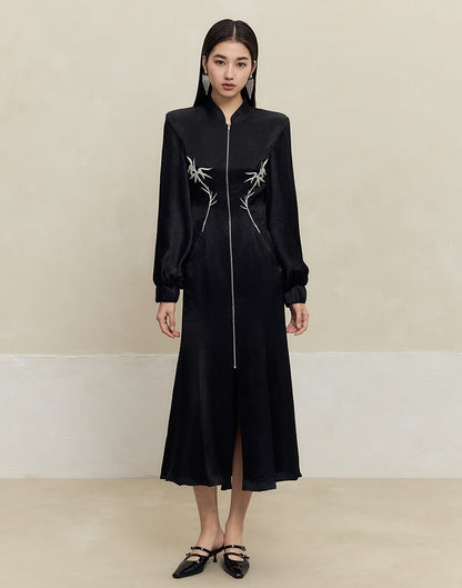 HECO 100% Acetate embroidered Stand-Up Collar black white Jacket Dress Women - king.