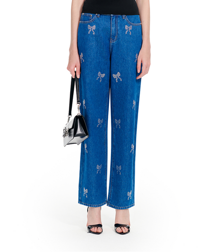 YES BY YESIR | Ye Qians Shine Love Bow Hot Diamond Straight Jeans -MIRABELLE.