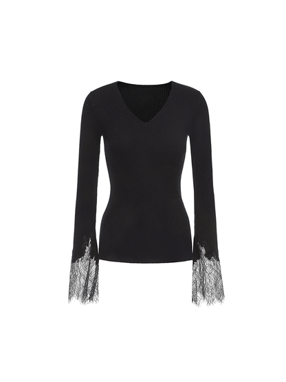 ATELIER MISS LU  lace-panelled cashmere and wool-blend top - TESTIMONY.