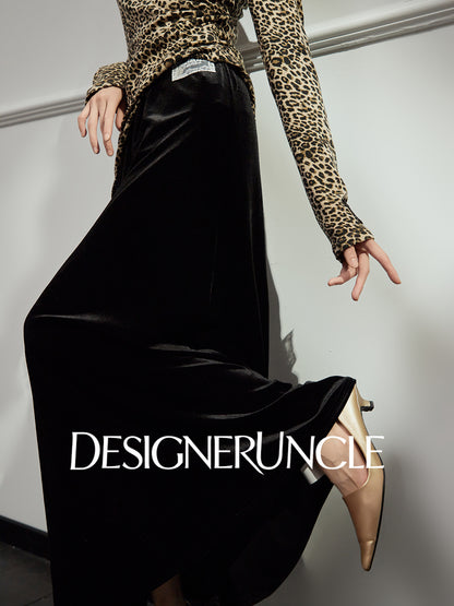 DGU|Twilight Black Velvet High-Waisted Slimming Versatile Commuter French Skirt - Kyla.