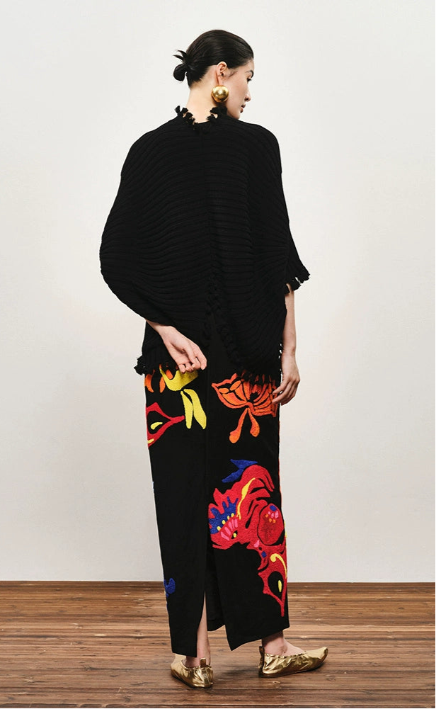 ZHUCHONGYUN black knot tassel sheep wool knit cardigan jacket-DOMEL.