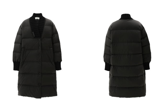 ZHUCHONGYUN black ink ribbed collar long puffer jacket-SUKEHIRO.