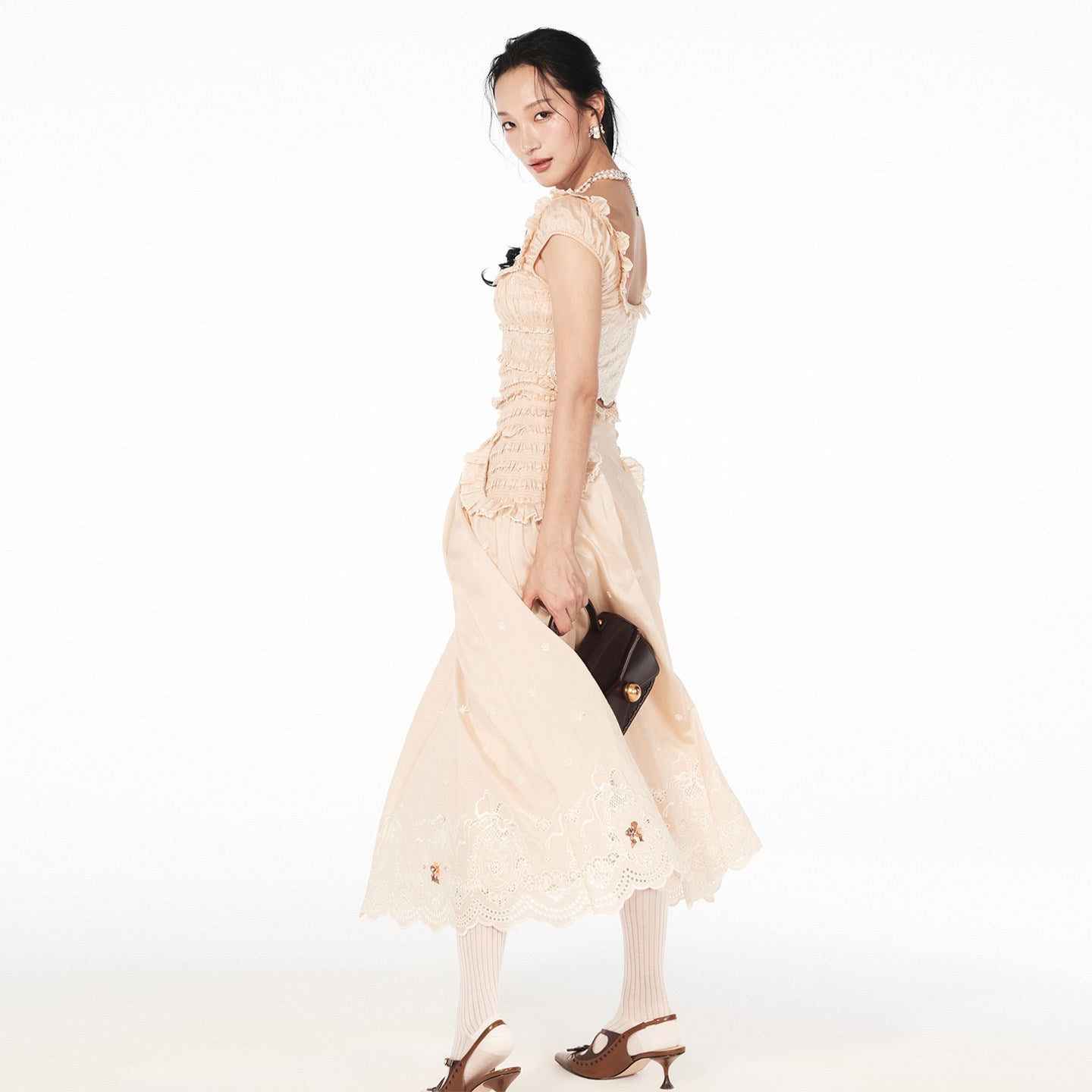 FAME rococo embroidered beaded dress long skirt - AVA