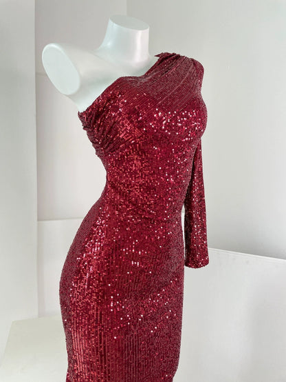 DOLLY Luxury Slant Collar Long Sleeve Sequin Slim Fit Backless Dress-IU