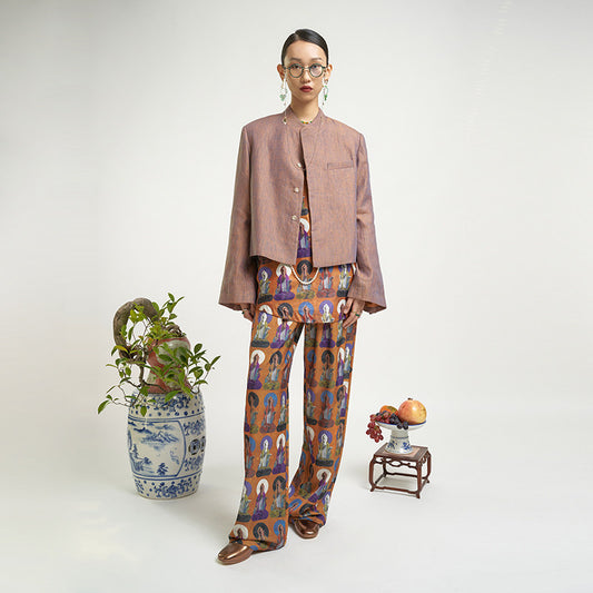 TUYUE stand-up collar dyeing and weaving linen short casual jacket - RICO.