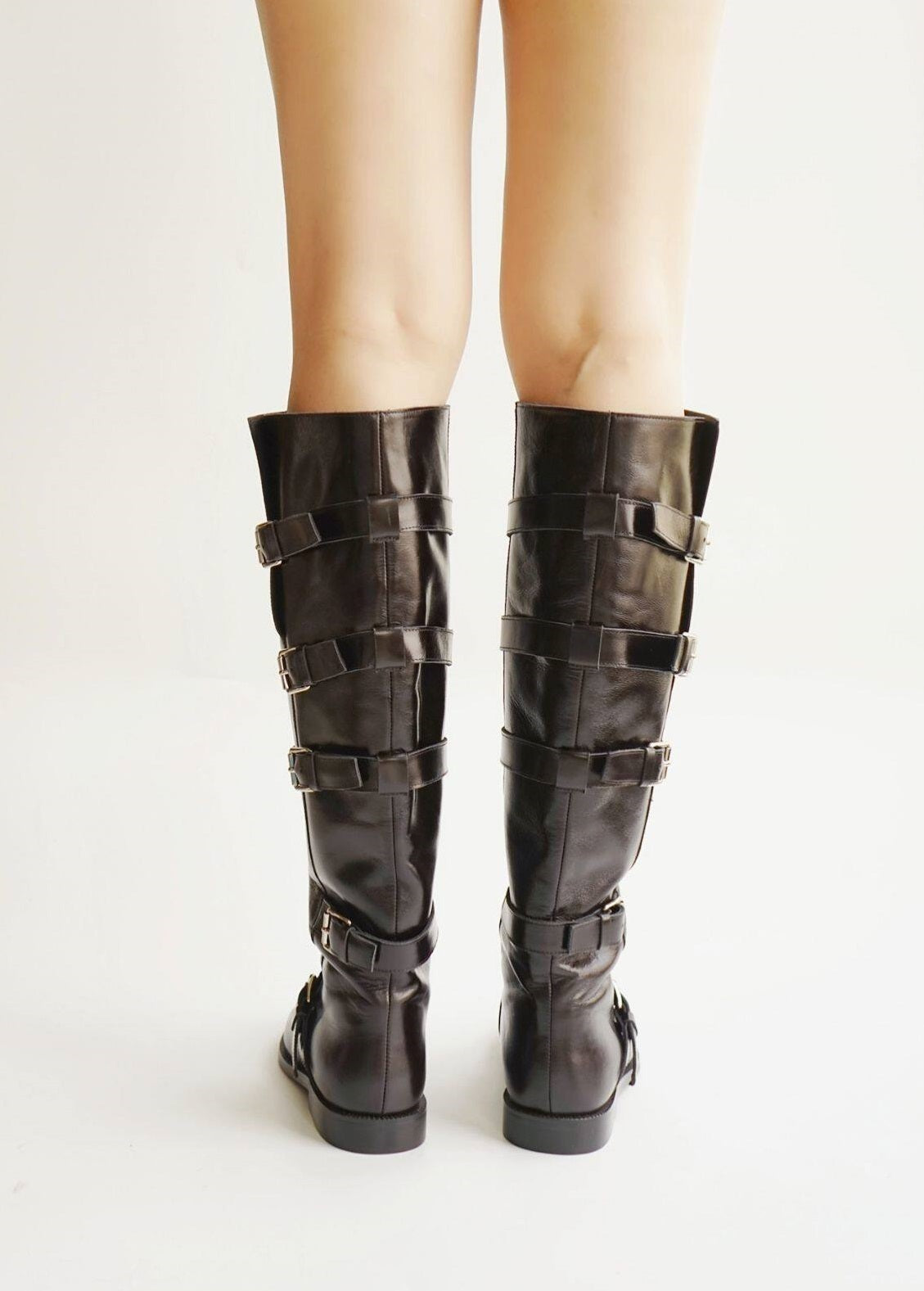 B-FEI belt buckle high-top leather women's fashion boots-YUTA.