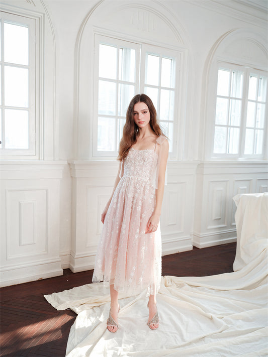 Wardrobes by Chen Luxury Pastel Pink beaded Sleeveless tulle bridal Dress-Khris