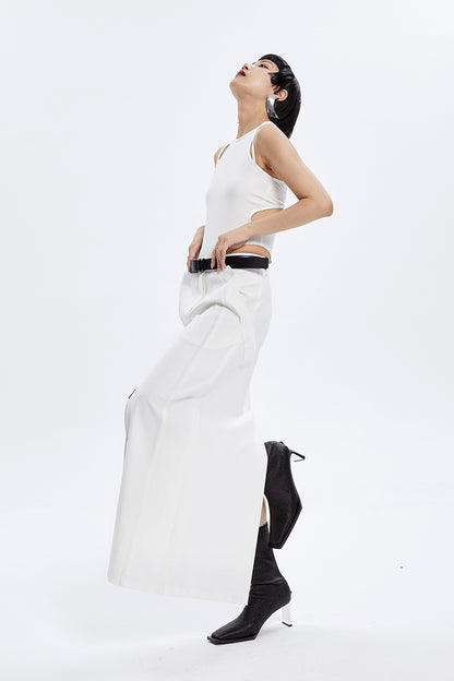 TINY IN zippered slit long straight legs structured seams low waist skirt -TENDO