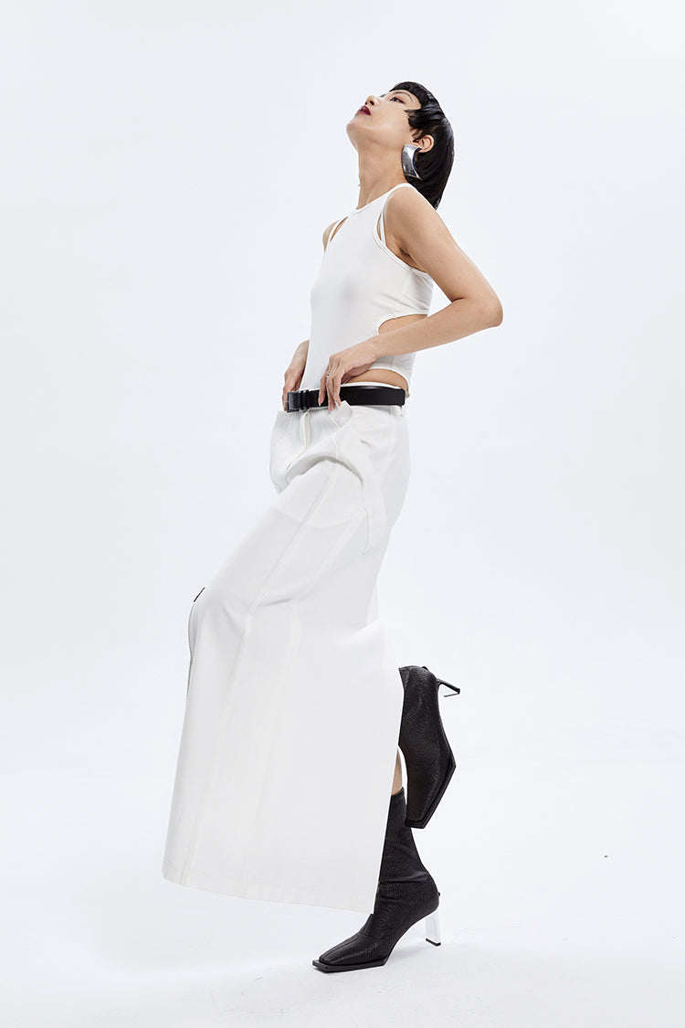 TINY IN zippered slit long straight legs structured seams low waist skirt -TENDO