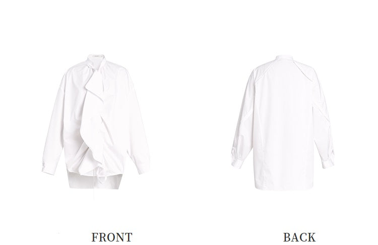 ZHUCHONGYUN drawstring placket loose straight white shirt-UMIE.