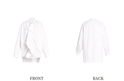 ZHUCHONGYUN drawstring placket loose straight white shirt-UMIE.
