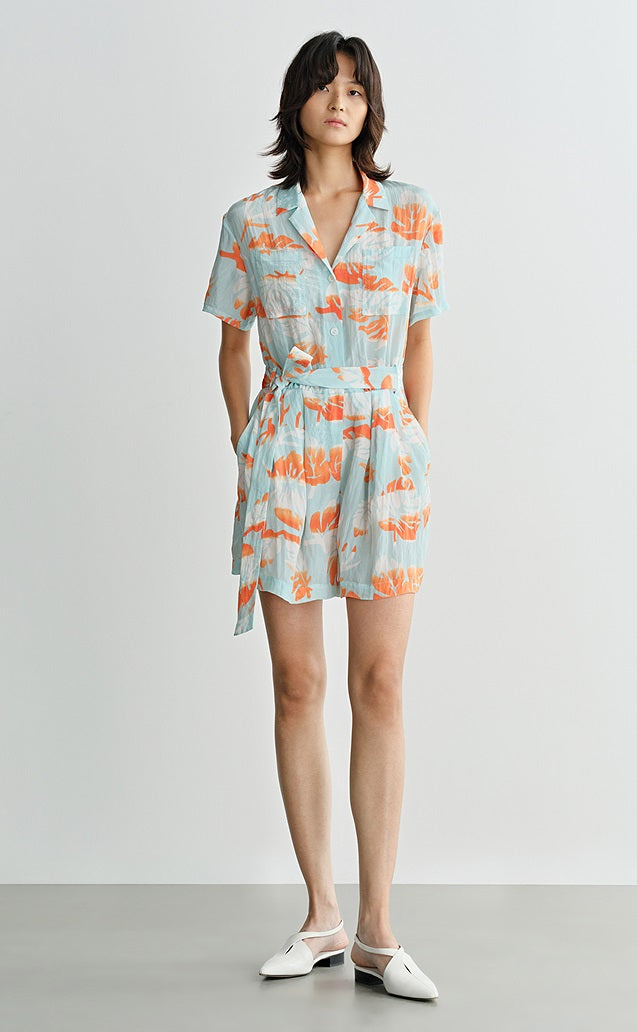 COMME MOI  summer beach print belt design jumpsuit - ISABEL.