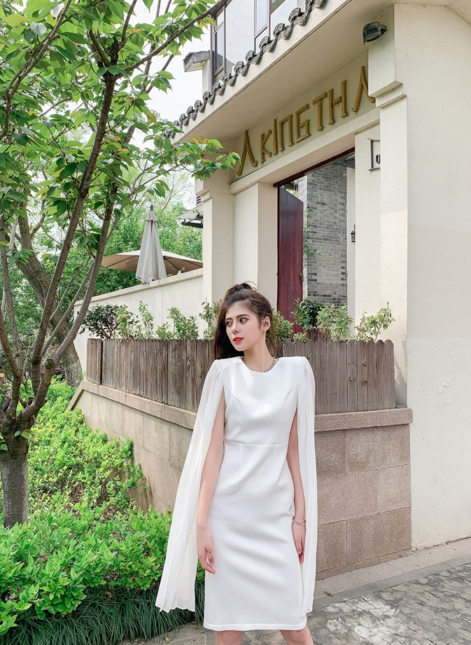 DOLLY Elegant Crew Neck Sleeveless Drape High Waist Wedding Guest Dress-LUNA