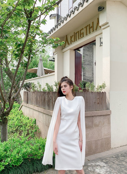 DOLLY Elegant Crew Neck Sleeveless Drape High Waist Wedding Guest Dress-LUNA