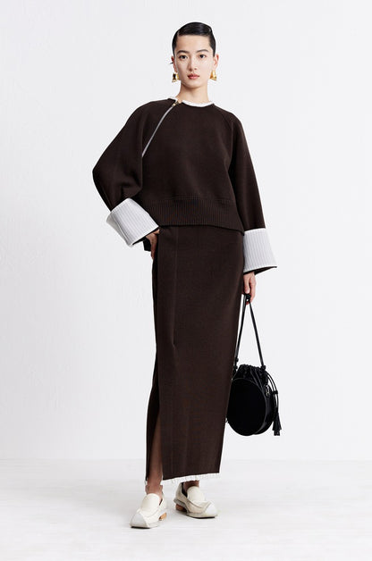 ZHUCHONGYUN autumn wool patchwork knitted straight skirt--YUKIO.