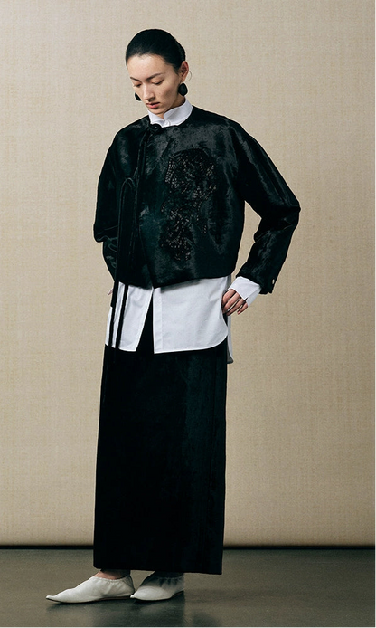 ZHUCHONGYUN cocoon-shaped organ mercerized satin back slit straight skirt-KENDRI.