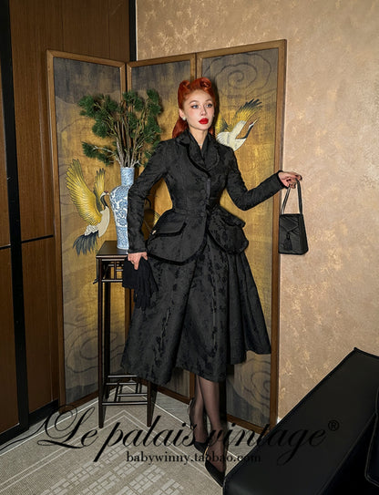 Le Palais Vintage Lace Dark Pattern Waist Slim Cropped Jacket-AMAN