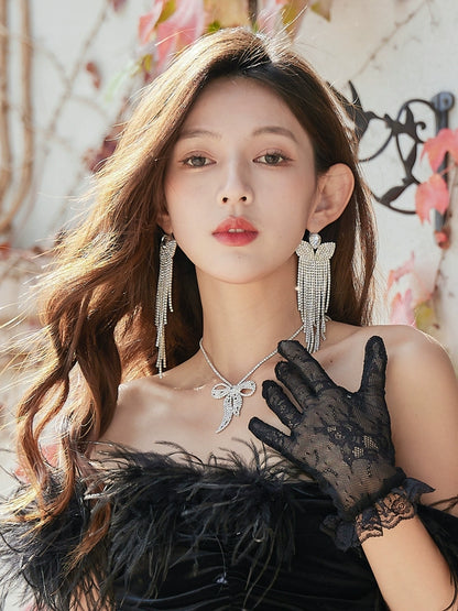 DOLLY Elegant White Diamond Tassel Earring-NONNA