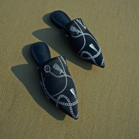 B-FEI French embroidered half-flip flats mules - PENDE.