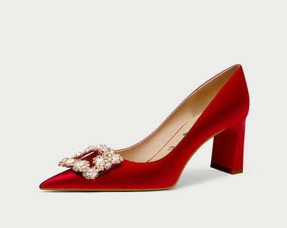 Pjjuu French Beautiful Block Engagement High Heels - PLATE