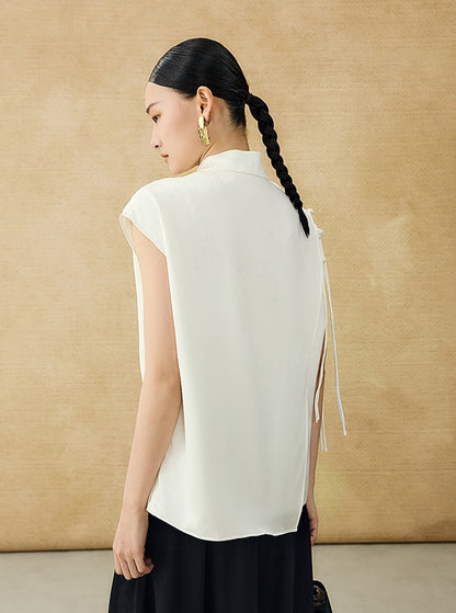HECO Chinese Peony Buckle Short Sleeve Acetate Tassel Top - TEACH .