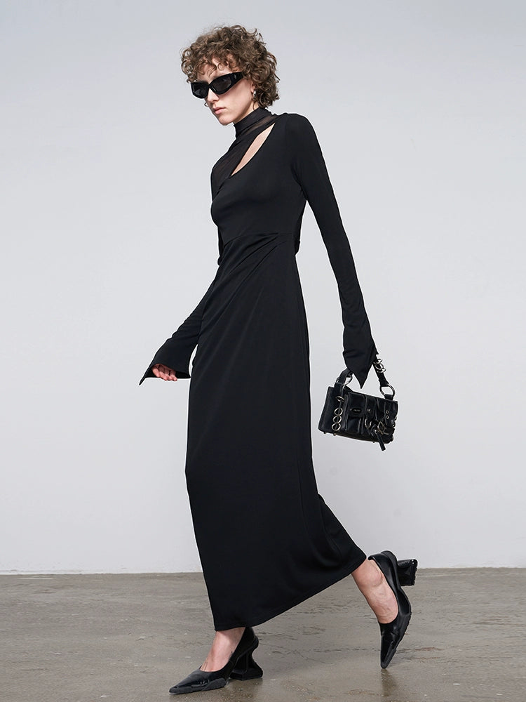 ANNAKIKI Black Acetate Four-pointed Star Sleeve Dress-BRUNO