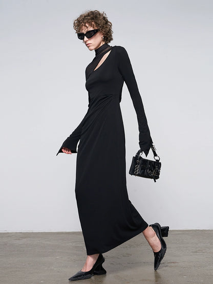 ANNAKIKI Black Acetate Four-pointed Star Sleeve Dress-BRUNO