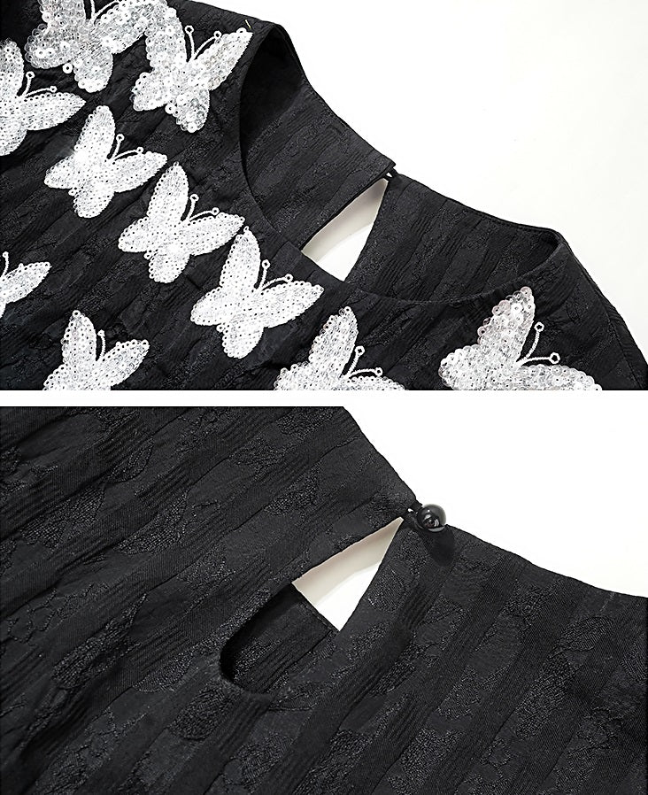 HECO butterfly beads embroidered round neck long sleeve top Women - CROWN.