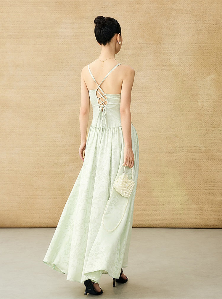 HECO Chinese Jacquard Halterneck Slip Dress  - KNO .