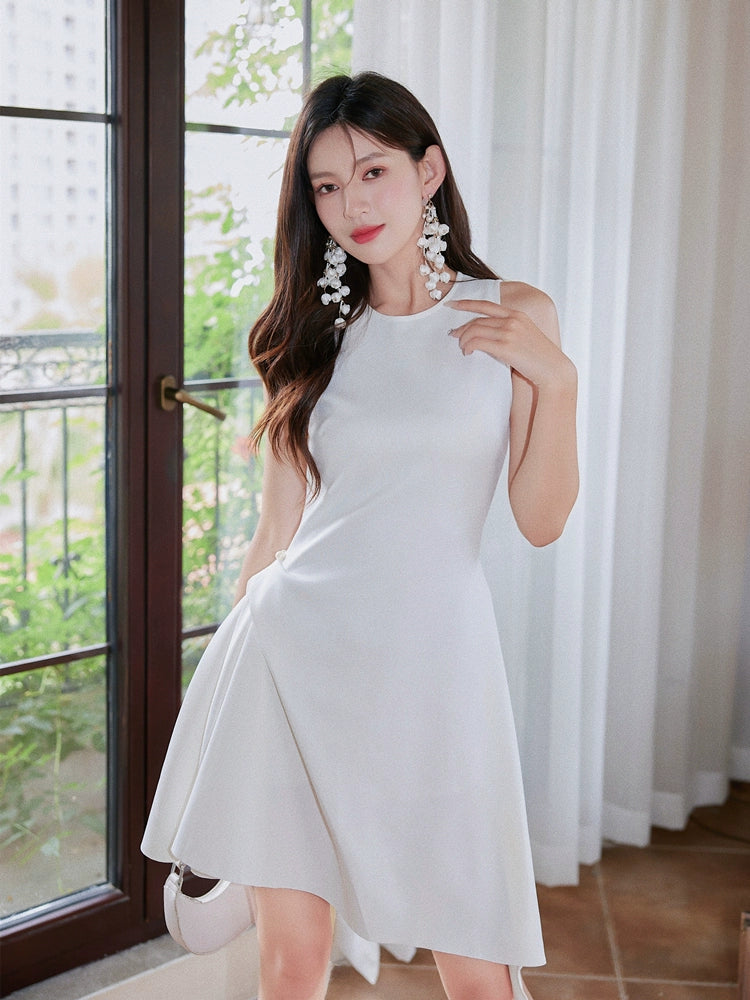 DOLLY Elegant Retro Style Crew Neck Sleeveless Slim Fit High Waist Dinner Dress-KIRSTEN