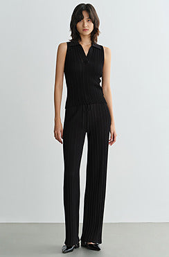 COMME MOI three acetate pit strip lapel knitted vest & pants - ELENA.