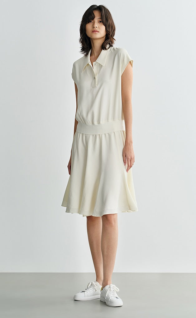 COMME MOI  women's lapel cover sleeve mulberry silk dress - DAVID.