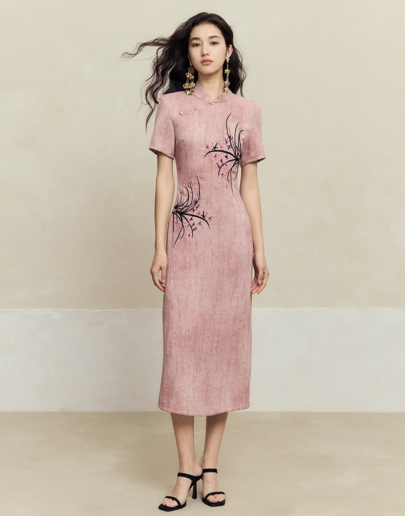 HECO old texture linen midi dress women - dome.