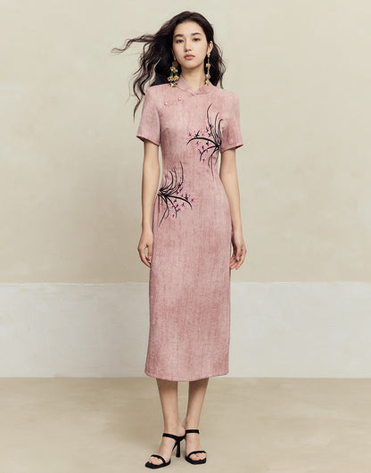 HECO old texture linen midi dress women - dome.