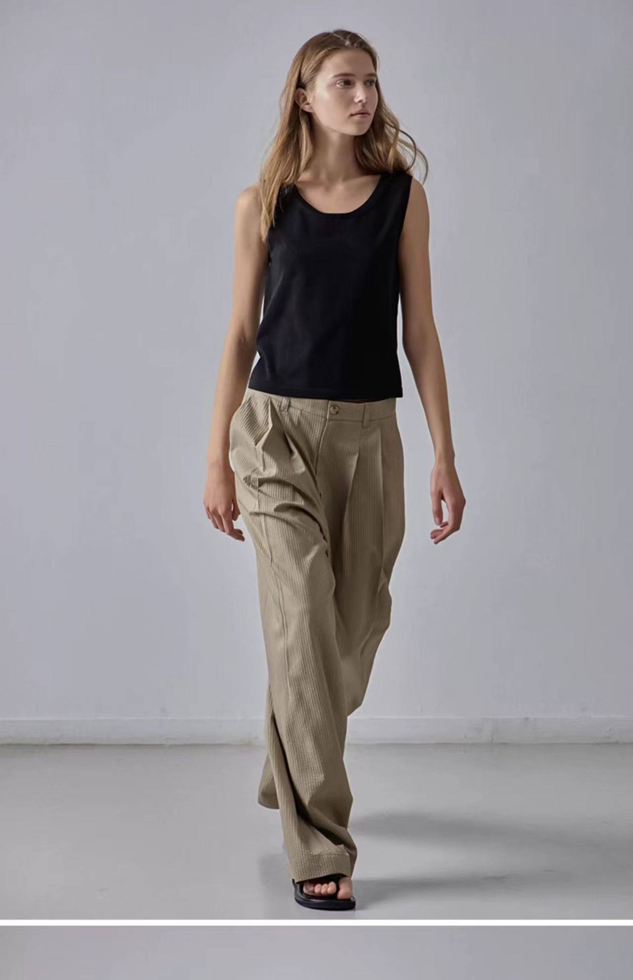 NOTHING WRITTEN Low Classic Casual Pants Women's Summer 2025 New Versatile High-Waisted Slimming Corduroy Straight-leg Wide-leg Pants-KATE'