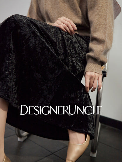 DGU "Mu Jin" khaki new retro velvet high-end slimming skirt - STOP.