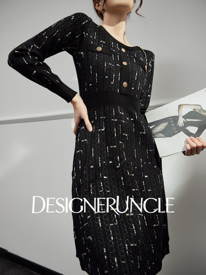 DGU|Twilight" black small fragrance style slimming high-end long-sleeved dress - Antonia.