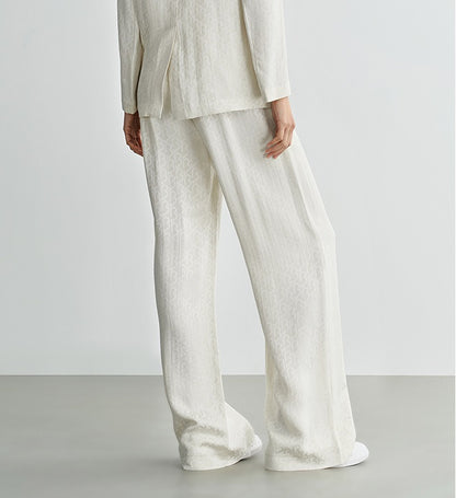 COMME MOI Lv Yan designer summer women's fashion simple white jacquard straight-leg pants - ADDISON.