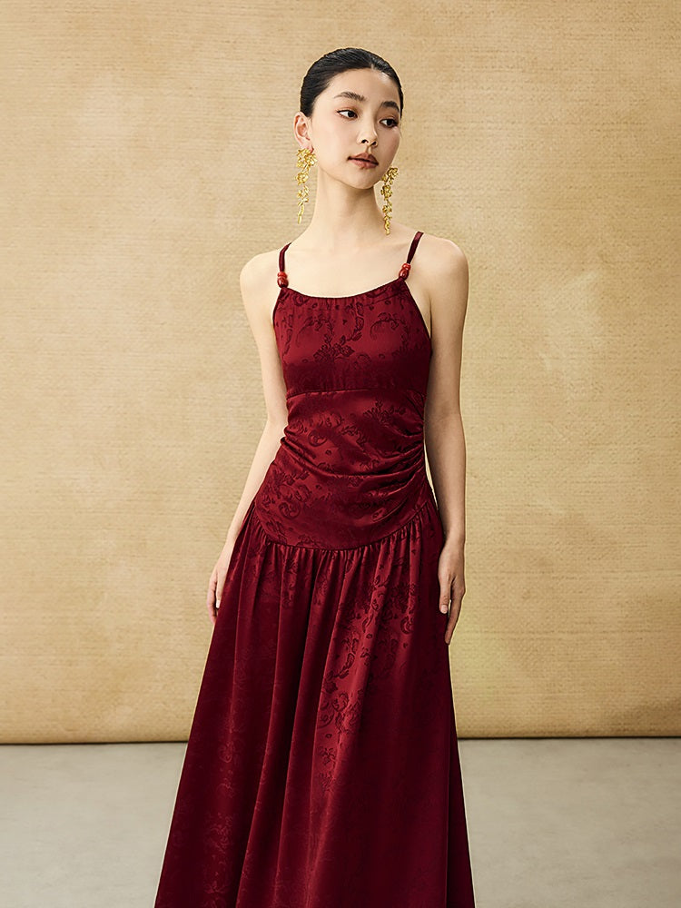 HECO Chinese Jacquard Halterneck Slip Dress  - KNO .