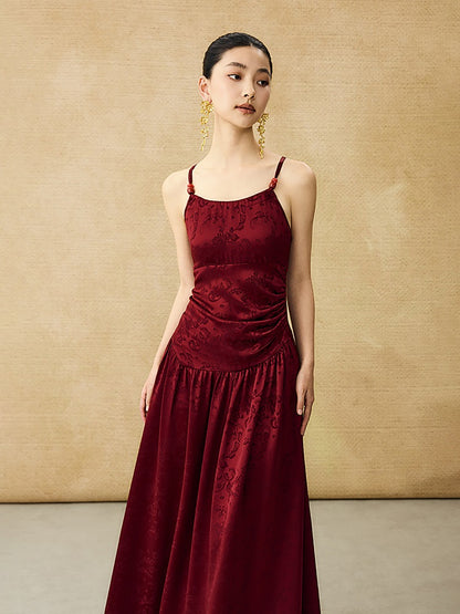 HECO Chinese Jacquard Halterneck Slip Dress  - KNO .