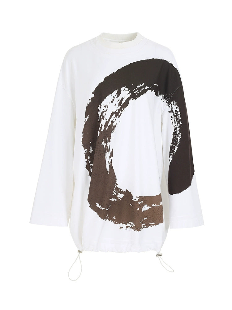 ZHUCHONGYUN  Print Loose Dropped Shoulder Long Sleeve Top-KOUSEI.