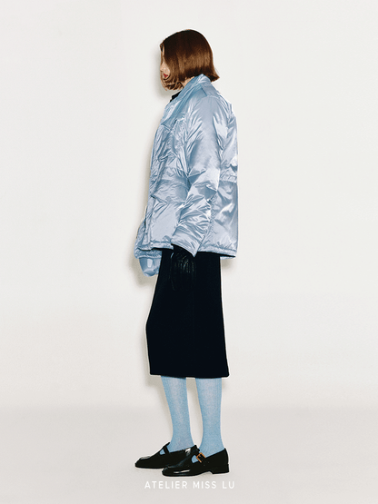 ATELIER MISS LU Sheep Wool High-waisted Straight Skirt - HYACINTH