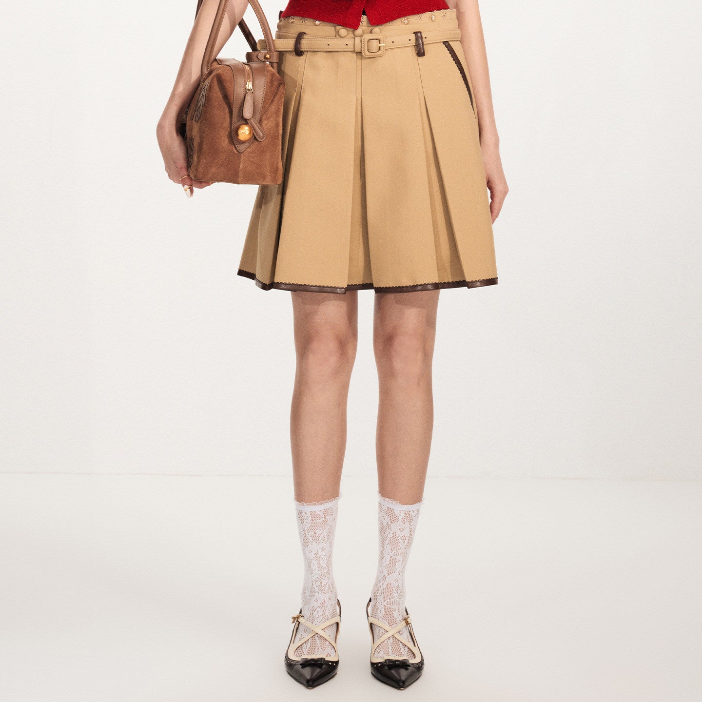 FAME A-Line Double Waist Two Contrasting Pleated Skirts - ARIETTE.