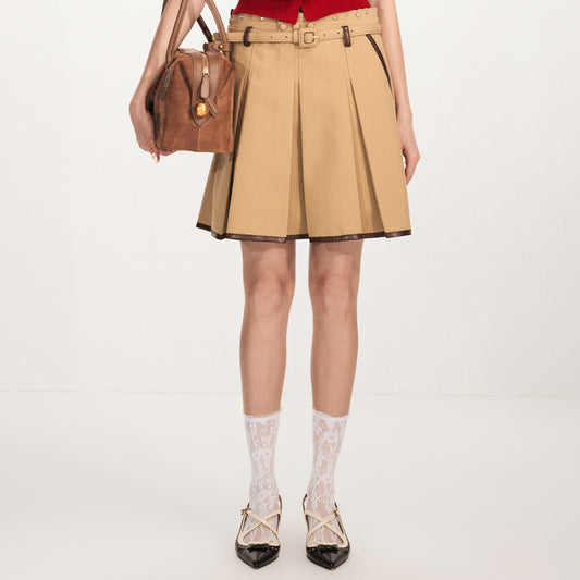 FAME A-Line Double Waist Fake Two Contrasting Pleated Skirts - ARIETTE.