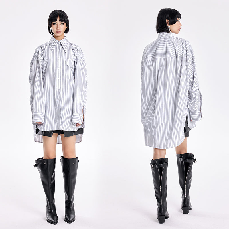 TINY IN three-dimensional shoulder back cape striped shirt-TAYA