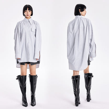 TINY IN three-dimensional shoulder back cape striped shirt-TAYA